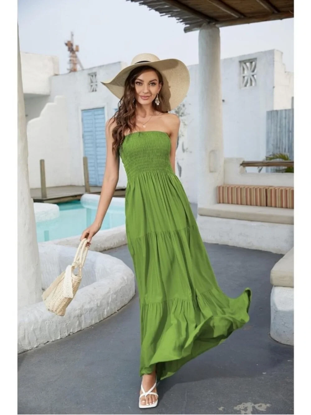 Abercrombie & Fitch Green Tiered Maxi Sundress Sz-SP